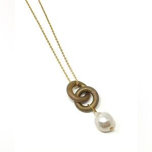 New Anthropologie x Serefina Ring Pearl Necklace Gold